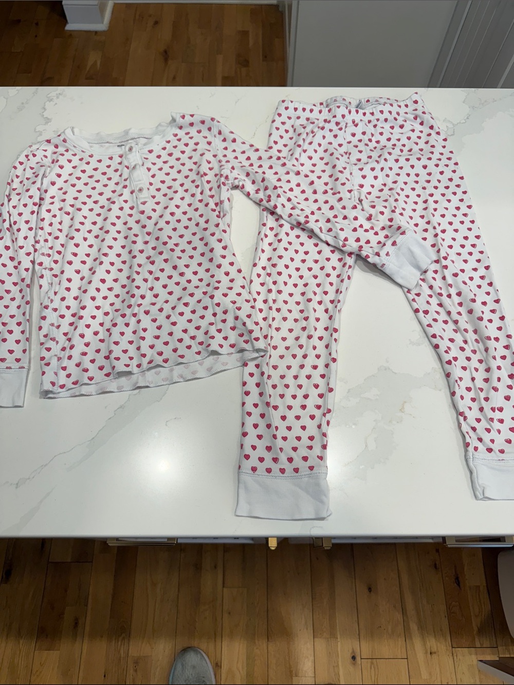 Kids White Pajama Set with Pink Heart Print